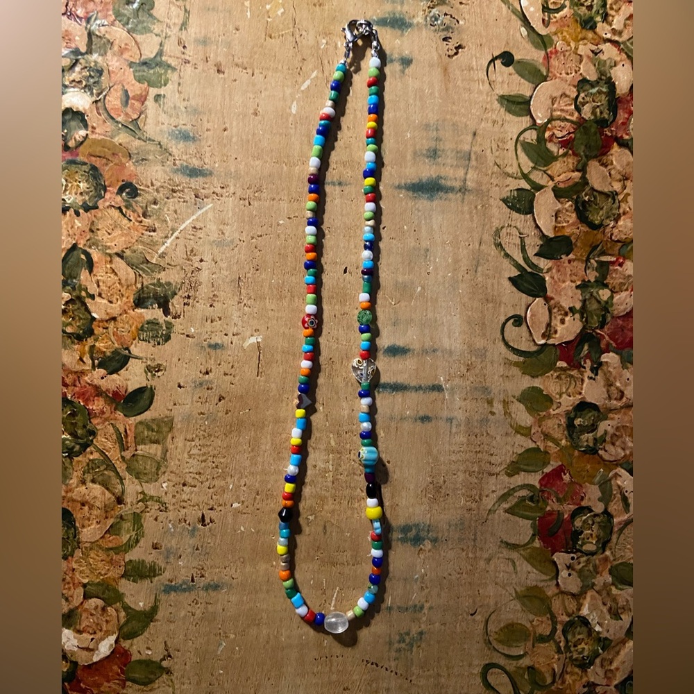 Love Beads Colorful Boho Beaded Necklace (“Clearly Centered”).